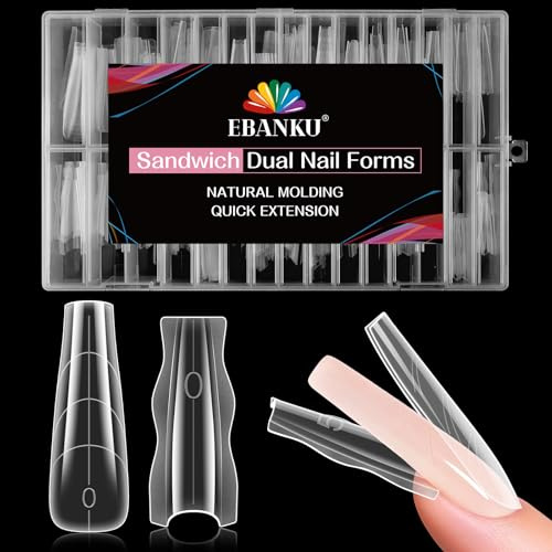 EBANKU 240PCS Sandwich Dual Form, Tip Unghie Finte Traslucido Double Top & Bottom Design Lunga Coffin Nail Form Per Estensione Rapida Delle Unghie Casa o Salone