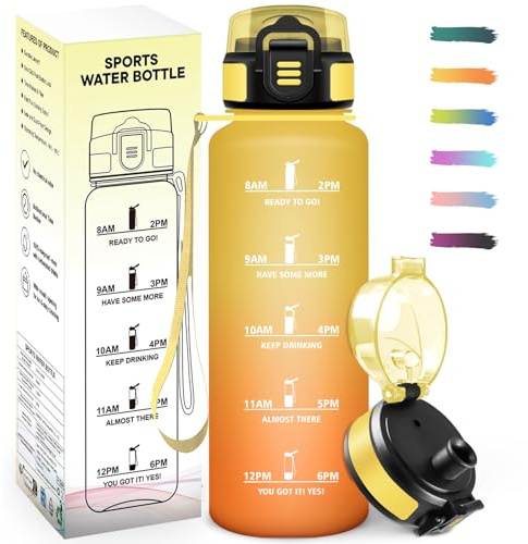 Mulbijeo Trinkflasche 1 5 Liter, Auslaufsicher, Wasserflasche mit Zeitmarkierung, Breite Öffnung, Wasserflasche mit Filter, Trinkflasche Kohlensäure Geeignet für Outdoor, Radfahren, Yoga