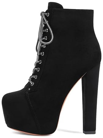 Veelau Meieer Botines con cordones para mujer con plataforma de tacón alto, Terciopelo negro, 39 EU