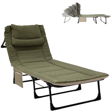 TerraVibe Fällbar solstol, vikbar trädgårdsstol, campingstol, vikbar lätt, liggstol, camping, camping säng, fällbar för utomhusbruk, resor, trädgård, balkong, kontor (grön)