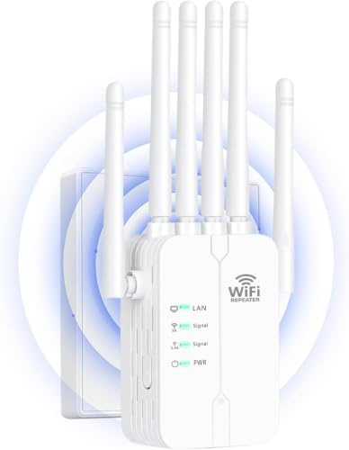 Repetidor WiFi de Largo Alcance, Amplificador Señal WiFi con 6 Antenas Alta Ganancia, Repetidor WiFi con 2 Puertos LAN, Extensor WiFi Fácil Configuración para Hogar Grande y Oficina