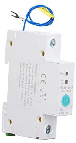 CHEOTIME WiFi Smart Switch, Wifi Smart Circuit Breaker Switch Energy Power Meter DIN Rail Fjärrkontroll för Ewelink APP Trådlös kontroll AC230V 1P 63A
