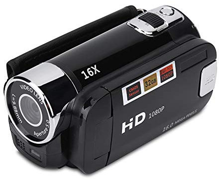 Videocámara Digital, videocámara de Alta definición Full HD rotación Full HD 270 ° 1080P 16X, cámara de vídeo DV portátil con Pantalla de 2,7 Pulgadas para Acampar en casa (EU Plug Black)