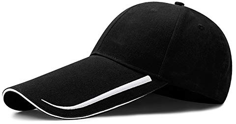 YEKEYI Casquette de baseball extra longue 100 % coton lavé avec bord allongé pour protection solaire, Noir , Taille unique
