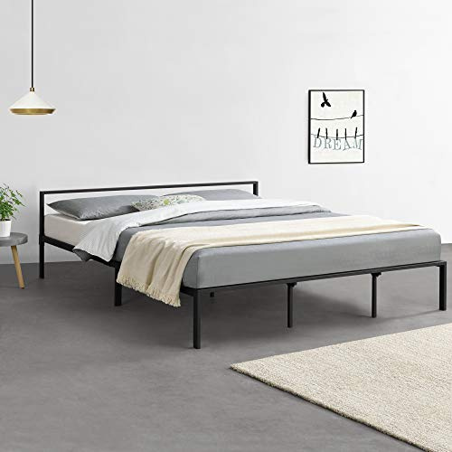 [en.casa] Metallsäng 180 x 200 cm, minimalistisk sängram, säng med ribbotten, stål, svart
