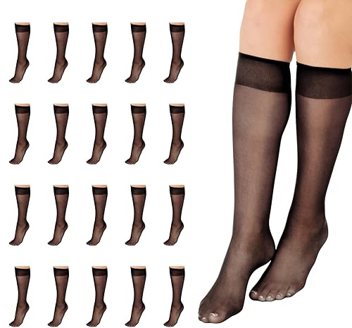 L'eggs Everyday Women's Knee-Highs, Sheer Toe, 100% Nylon, Jet Black, One Size (Pack of 20)