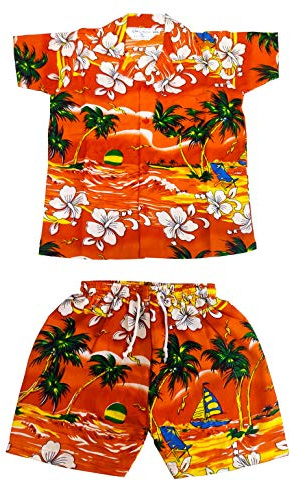 CLUB CUBANA Ensemble Chemise à Manches Courtes et Short pour Enfant, Motif Floral hawaïen (Age 6-7)