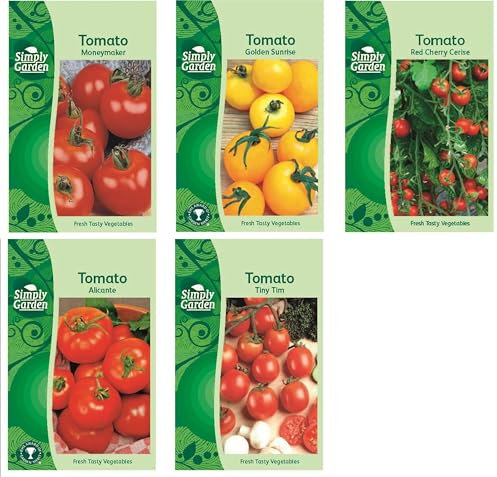 Simply Garden Tomato Seed Pack 5 Varieties Alicante Cherry Golden Sunrise Moneymaker Tiny Tim Grow Your Own Tomatoes
