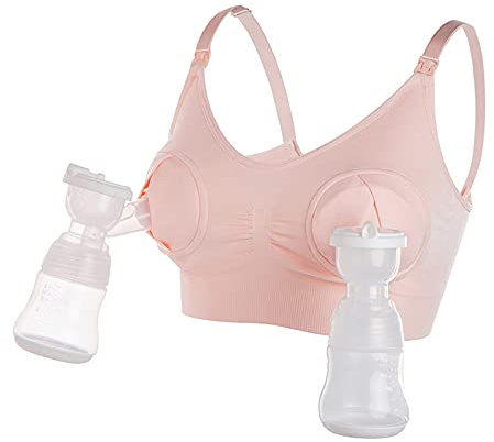 LEAPOVER Tiralatte da donna a mani libere, pompa per allattamento al seno, reggiseno regolabile per maternità, rosa, XL