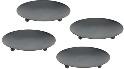 Spetebo Metall Kerzenteller schwarz 12 cm - 4er Set/groß - Deko Kerzenhalter rund - Stumpenkerzen Kugelkerzen Kerzen Teller Halter Untersetzer Tischdeko