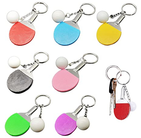Fayemint 7 stycken sportnyckelringar, kreativ metallnyckelring, bordtennis nyckelhänge, för nycklar, bilar, handväskor, ryggsäckar, Röd, blå, grön, lila, gul, rosa, svart, En Storlek