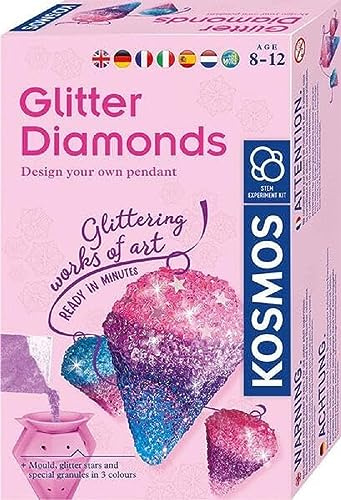 Kosmos 617189 Diamants Scintillants, pendentifs de Bijoux Scintillants, avec moules à couler, Rubans, granulés en 3 Couleurs, kit d'expérimentation pour Enfants de 8 à 12 Ans, multilingue