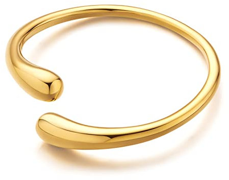 LILIE&WHITE Gold Bangle Bracelet for Women – Adjustable Hypoallergenic Bracelet – Minimalist Polished Cuff, Tarnish-Resistant Jewellery – Gift for Women