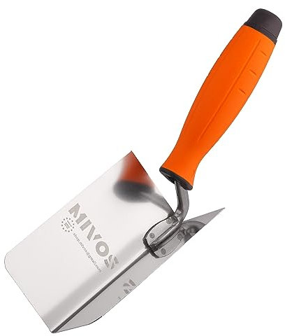 Mivos Paleta de esquina inoxidable 120 x 60 mm – Paleta de esquina interior de acero inoxidable – Espátula de esquina interior con mango suave – Paleta de esquina para trabajar esquinas interiores en