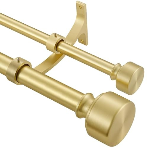 Tringle à rideaux double réglable en laiton pour fenêtre de 71,1 à 122 cm, tringle à rideaux double décorative avec embout moderne, 2,5 cm avant et 1,6 cm arrière très résistante