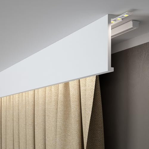PROVISTON | Vorhangleiste | Polystyrol | 40 x 120 x 2000 mm | Weiß | Indirekte Beleuchtung | Stuckleiste