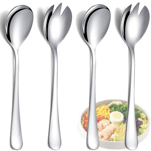 KkvoGmle 4 Stück Salatbesteck Salatgabel, Salatlöffel Salatgabeln aus Edelstahl, Servierlöffel Salatbesteck Set, 19.7cm x 4.6cm