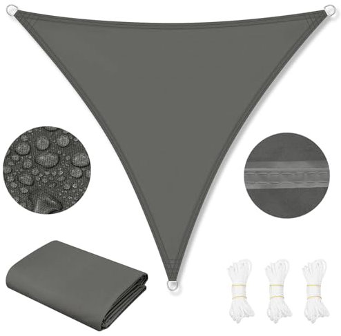 WOLTU Sonnensegel Wasserdicht 5x5x5 m Dreieckig 95% UV Schutz Segeltuch 200 g/m² Polyester Sonnenschutz Schattenspender für Balkon Terrasse Garten, mit Befestigungsseilen, Dunkelgrau