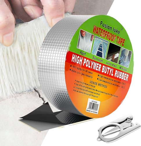 Vueinrg Cinta de Butilo Impermeable,5x500 cm Cinta Adhesiva de Aluminio para Reparación 1,5 mm de Espesor Sellador Adhesivo Cinta para Fugas de Techo, Reparación de Grietas, Ruptura de Tuberías