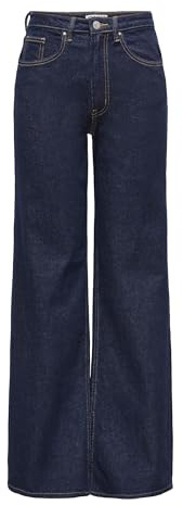 ONLY Jean à Jambe Large ONLJUICY Taille Haute Wide Leg Fit Jeans Dark Blue Denim 32 34 Dark Blue Denim (US) 32 / L34