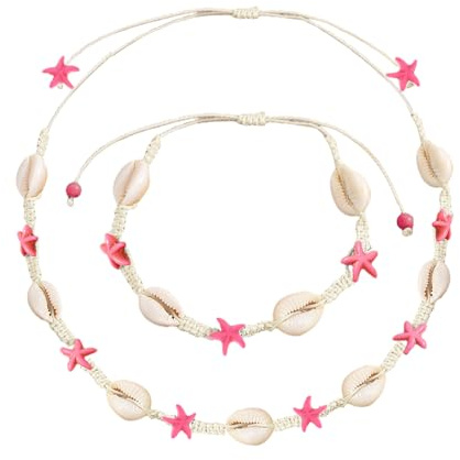 Wnddle Set di Conchiglie - Collana Girocollo e Bracciale Naturali Regolabili - Gioielli 2 Pezzi