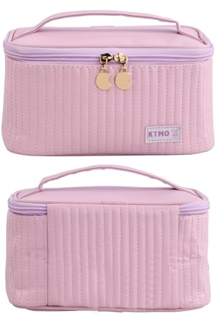 Rapidbok Bolsa de Cosméticos de Viaje, Bolsa de Maquillaje para Mujer e Niña, Neceser Maquillaje con Divisor y Asa, PU Cuero, Bolsa de Aseo Impermeable, Neceser Viaje Mujer (Morado)