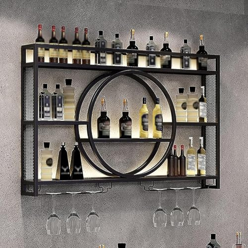 Porte Bouteille Mural, MéTal Etagere Vin avec Porte-Verre, Moderne Flottantes en Casier à Bouteilles, Polyvalentes EtagèRe Murale, Casier à Vin pour Cuisines Salle à Manger Bar (Noir,140x15x80cm)