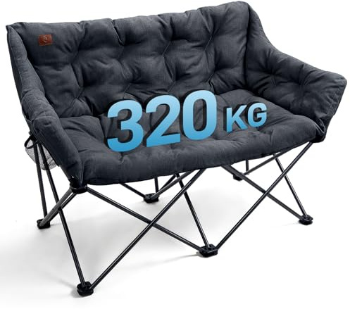 EVER ADVANCED Campingstol hopfällbar för 2 personer, hopfällbar soffa 320 kg, lastbar, lyxig fällstol XXL 2-sits, campingsoffa, tjock, vadderad, högt ryggstöd, extra lång för utomhus, trädgård