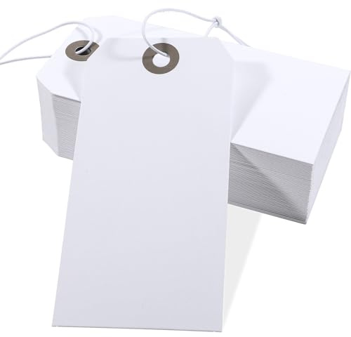 100 Pack White Gift Tags Elastic String Price Tags with Reinforced Hole for Marking and Hanging