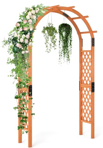 RELAX4LIFE Arco para Rosas y Plantas Trepadoras, Enrejado con Arco, Enrejado de Madera para Bodas, Jardín, Fiestas, 132 x 60 x 235 cm, Naranja