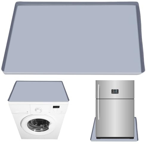 Tapis de réfrigérateur, avec bord surélevé, 60 x 60 cm, en silicone, bac d'égouttement, protection du sol, pour réfrigérateur, machine à laver, sèche-linge, armoire à vin (gris)