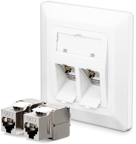LEENUE 1 x 2-Port CAT 7 Netzwerkdose Unterputz + 2 x CAT 7 Keystone RJ45 Modul, Lan Ethernet Dose Buchse Einbaubuchse 10 Gbit/s, Weiß