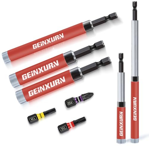 GEINXURN 5-teiliges Set Bithalter mit Selbstretraktiver Führungshülse Magnetische Bitführung 80/120mm Verhindert Schraubenwackeln Für Akkuschrauber, Schlagbohrer, Mehr mit 25mm Bits PZ2 T20 T25