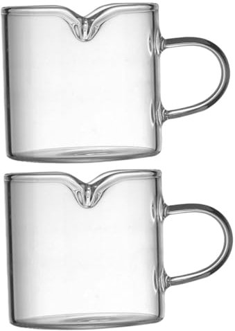 LABRIMP 2Piezas Tazas de Espresso de Vidrio de Borosilicato Vaso Medidor Transparente Asa y Boquilla Doble para Café y Uso Casa o Cafetería