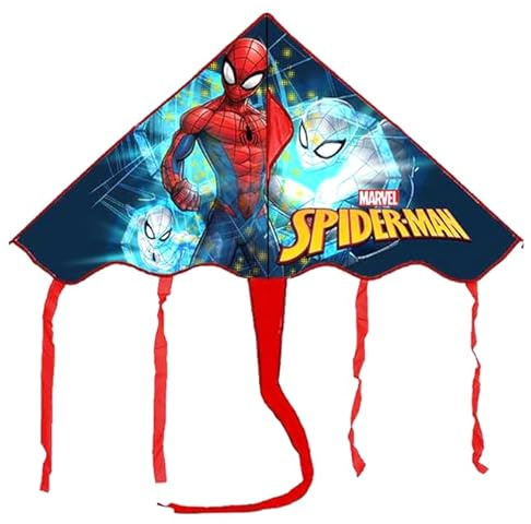Cometa Spiderman para niños – 100 x 56 cm, fácil de volar, ligera y resistente, diseño divertido con personaje de dibujos animados, juguete de verano para playa, parque y jardín