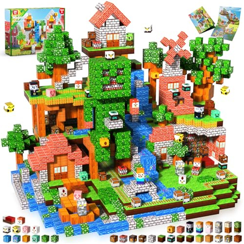 Goody King Bloques Magneticos Construccion Niños 300 Piezas - Tema Biblioteca del Bosque con Animales y Camino - Juego de Construcciones Magneticas - Regalo Creativo STEM para Niños y Niñas de 3+ Años