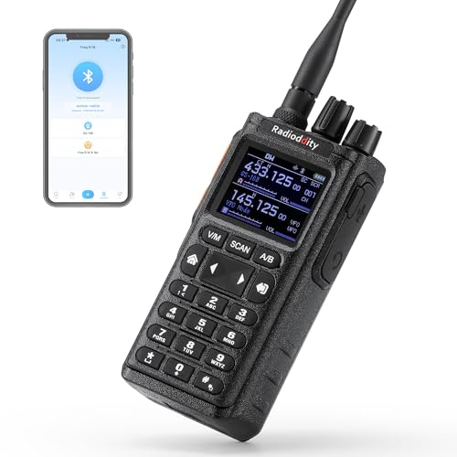 Radioddity GS-10B 8W Dualband Funkgerät mit großer Reichweite, kabellose APP-Programmierung, FM-AM-Empfänger, Dual-PTT, 2500 mAh Akku und USB-C-Anschluss, Rauschunterdrückung, Kanalsynchronisierung