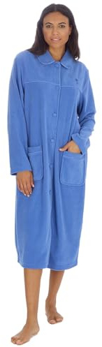 Style It Up Ladies Fleece Housecoat with Button Front – Soft Warm Long Dressing Gown, Cosy Winter Loungewear Robe with Collar & Pockets – Women’s Nightwear Sizes 10–28