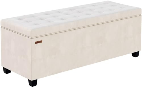 ABHENG Velvet Storage ottoman bench with legs,43.5”W x 15.7”D x 15.7”H,metal frame end of bed bench hold up to 770 LB,Large Storage Chest hold up to 770 LB,White UASND623W