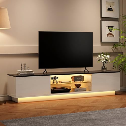 BSCFHCZ TV-skåp med LED, TV-skåp, längd 160 cm för TV upp till 60 tum, TV-bänk för vardagsrum, sovrum, matsal (vit – 160 cm)