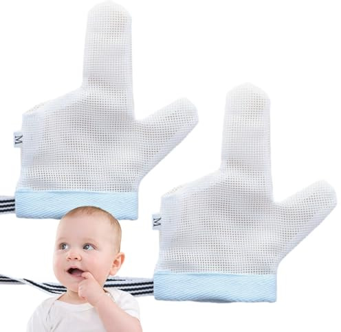 Riaisttd Barnvantar, barnhandskar, vantar näthandskar för barn | handskar, skyddshandskar, nageltugghandskar, bithandskar i 6 till 18 månader och från, Tvåfingersblå M, Siehe Beschreibung