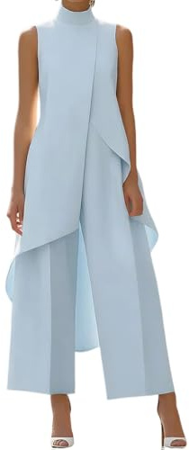 Vagbalena Conjunto de dos piezas de top sin mangas de cuello alto y pantalones de pierna ancha para mujer, elegante para el verano. Conjunto de top asimétrico y pantalones cortos. (Un azul,S)