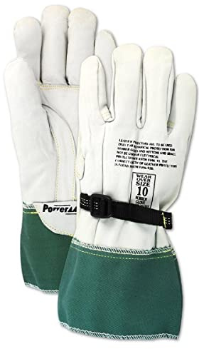 MAGID Leather Electrical Work Glove, 1 Pair, 9/L, 13 in., Electrician's Glove With Pull Strap And Plastic Buckle, For High Voltage Use