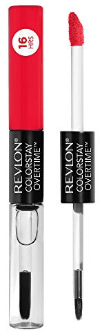 Revlon Liquid Lipstick with Clear Lip Gloss, ColorStay Face Makeup, Overtime Lipcolor, Dual Ended with Vitamin E in Red/ Coral, Cherry Time (580), 0.07 Oz