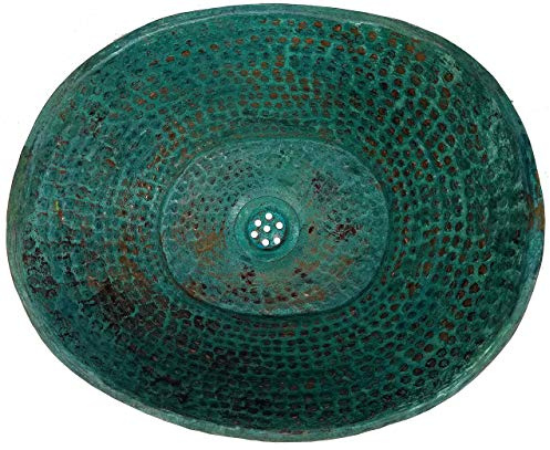 Copper Bathroom Vanity Sink Antique Green Patina Oval Oxidized Kitchen Bar Prep Layout Plan Master Guest Room Washbasin Wash Bowl House Renovation + Built in Mounting Ring
