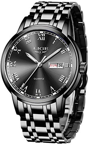 LIGE Herren Uhr Wasserdicht Edelstahl Analog-Quarz Uhr-männer Business Date Armbanduhr (Silber schwarz)