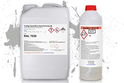 2k Epoxidharz Bodenbeschichtung Innen + Außen (10m²) Epoxy Garage KFZ Werkstatt Beton Estrich Bodenfarbe (RAL7038 Achatgrau)