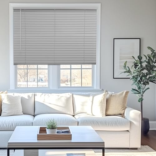 CHICOLOGY Cordless Mini Blinds for Indoor Windows, 35 W x 60 H, Gray Vinyl 1 Slats with Tilt Wand, Light Filtering to Room Darkening, Moisture-Resistant, Child-Safe, Screw-Mount Installation