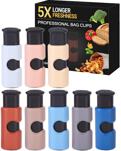 Mr. Pen- Squeeze and Lock Bread Bag Clips, 2.4 Inch, 8 Pack, Multicolor Squeeze Lock Clips, Reusable Bag Closures for Bread, Snacks, Coffee, Food Storage, Fits Thick and Thin Bags