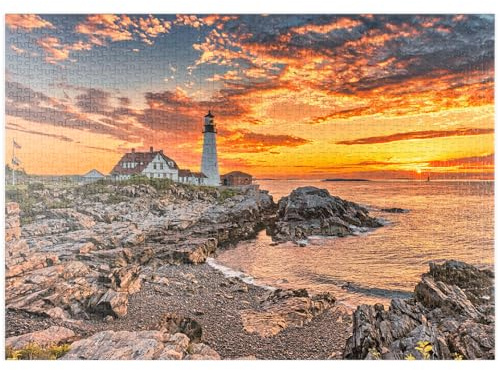 MyPuzzle Portland-Leuchtturm bei Sonnenaufgang in New England, Maine, USA - Premium 1000 Teile Puzzle - MyPuzzle Sonderkollektion von Puzzle Galaxy